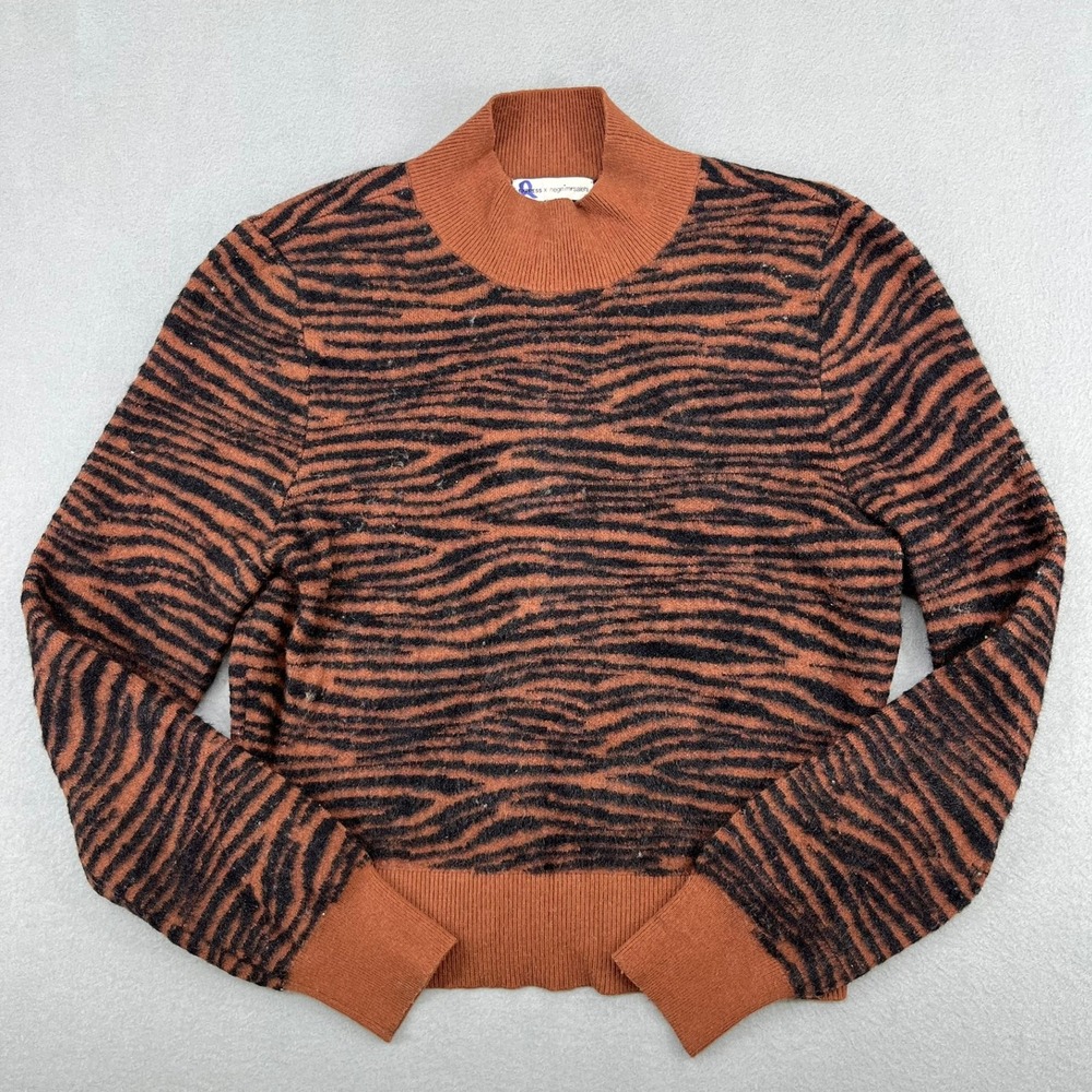 Express x Negin Mirsalehi Womens Rust Black Tiger Stripe Mock Neck‎ Sweater M